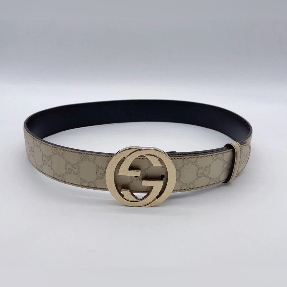 Auth GUCCI Interlocking G Guccissima Leather Ivory 85/34 Belt W/Dust bag - Picture 4 of 13